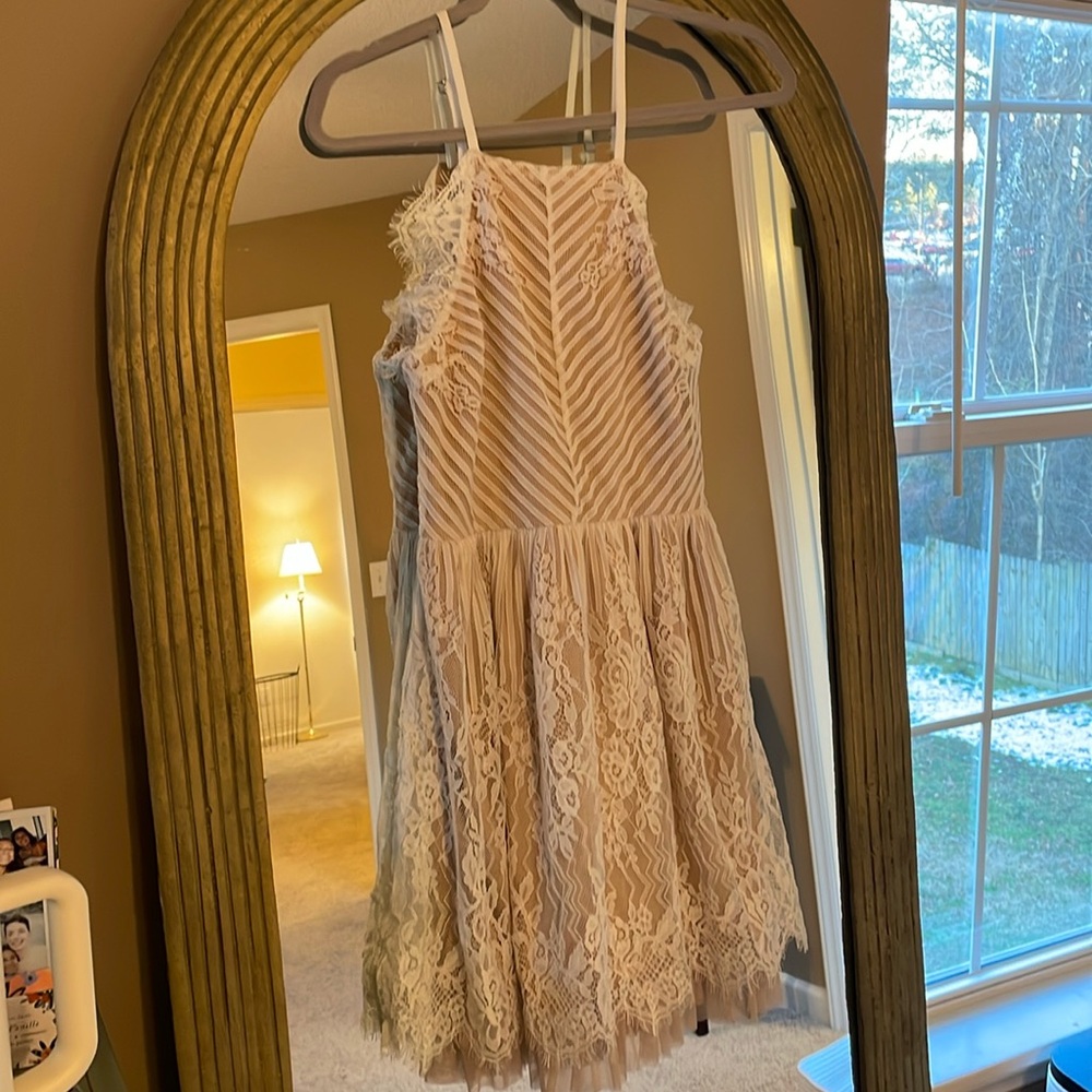 NWT White/Tan lace bridal or graduation dress